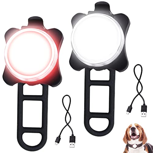 Dog Collar Lights for Night Walking, LED Collar Charm, Dog Night Light, Pet Safety Light for Outdoor, 4 Light Modes, IPX4 Waterproof, USB Rechargable(2 Count, White+Red)