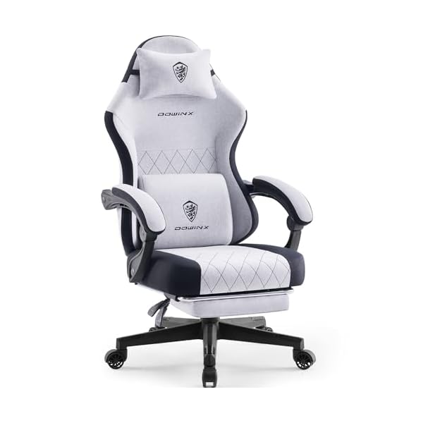 Dowinx Gaming Chair Fabric with Pocket Spring Cushion, High Back Ergonomic Computer Chair with Footrest for Adults, Massage Lumbar Support Swivel Game Chair for Office Gaming 300LBS, Grey