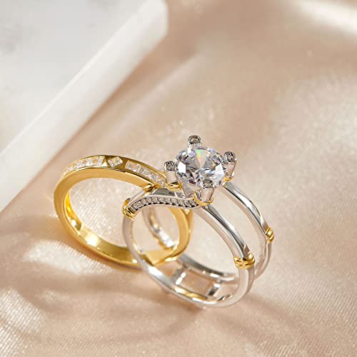 Wedding Engagement Rings Set for Women 925 Sterling Silver Round CZ Anniversary Band Promise Bridal Size 5-124