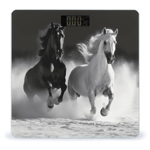 Báscula digital de baño con diseño caballos blanco y negro miniatura 1