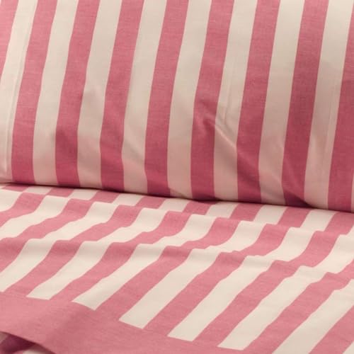 RICAMI FIORENTINI BALDI Juego de sábanas de algodón teñido de hilo 100% a rayas. Sábana encimera + bajera ajustable + dos fundas de almohada. Producto artesanal. Matrimonial Super Maxi, rojo