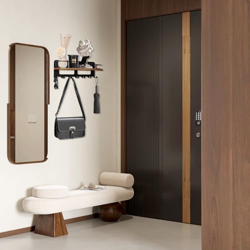 JiangLin Schlüsselbrett Holz mit Ablage, Dekoratives Schlüsselhalter, Schlüsselablage Wand mit 7 Schlüsselhaken, Schlüsselbrett Holz für für Eingang, Flur, Wohnzimme