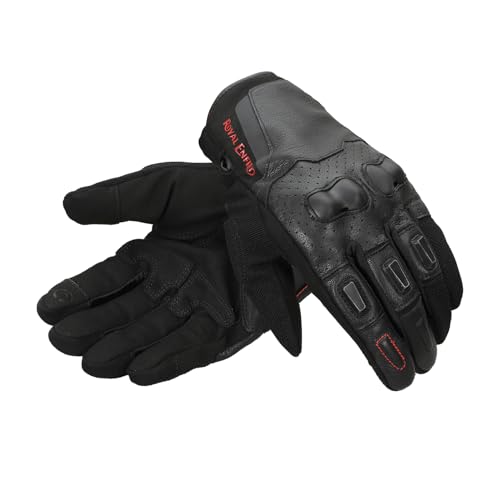 Image of Royal Enfield PHOENIX GLOVES | Leather & Microsuede Hybrid | TPR Knuckle Protection | Perforated Ventilation | Touchscreen Ready | Reinforced Palm Grip | Neoprene Anti-Chafing Cuff BLACK S