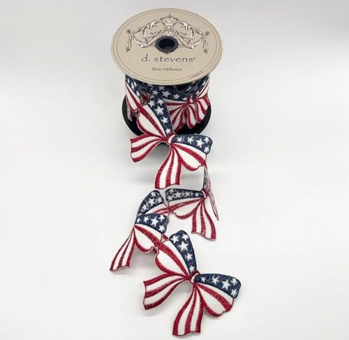 D. Stevens Fine Ribbon Americana Bow Garland Red White Blue Stars and Stripes Felt Embroidery 3.5 Inch Bows 5 Yards