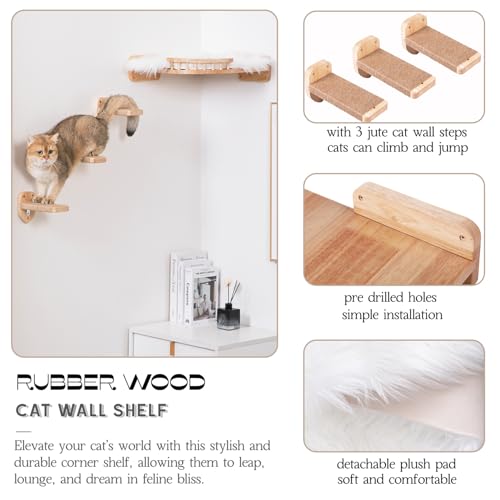 Estante para gatos de madera con 3 niveles y cama plush miniatura 6