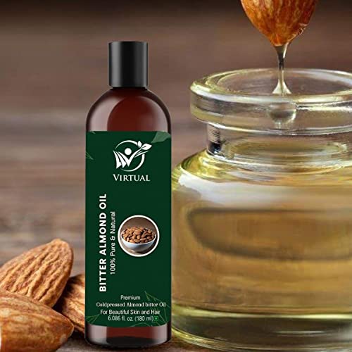 Image of VIRTUAL Pure Bitter Almond Essential Oil For Stronger Hair, Body Skin Care, Moisturizing Dry Skin, Eyelash & Nails Cold Pressed Oil With No Mineral & Silicones
