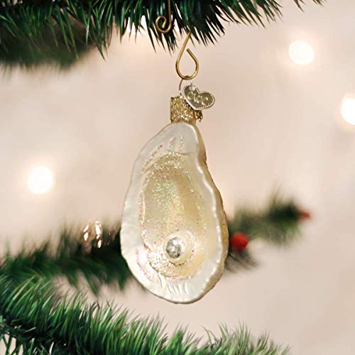 Old World Christmas Ornaments: Beach Shells Glass Blown Ornaments For Christmas Tree, Oyster With Pearl #TOP1