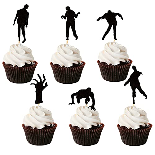 24 Pcs Halloween Zombie Cupcake Toppers Black Cake Decor Toothpicks For Theme Birthday Party Cake Cake Insert Mgpferd #TOP20