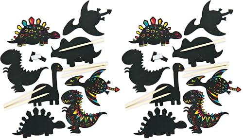 Image of Baker Ross EV254 Dinosaur Scratch Art Fridge Magnets-Pack of 20, for Kids to Design, Create and Display for Crafts Projects, Black