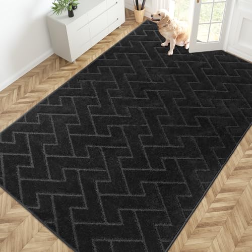 PURRUGS Easy Care Area Rug 6ft x 9ft, Non-Slip Machine Washable Entry Rug, Stain Resistant Accent Rug for Hallway, Bedroom, Living Room and Mudroom, Black