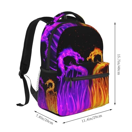Gold and Purple Dragon Backpack for Boys Ages 4-12 Cool Fire Flame Backpacks Animal Bookbag for 2nd 3rd 4th 5th 6th Grade Kids Girls Back to School Gifts2