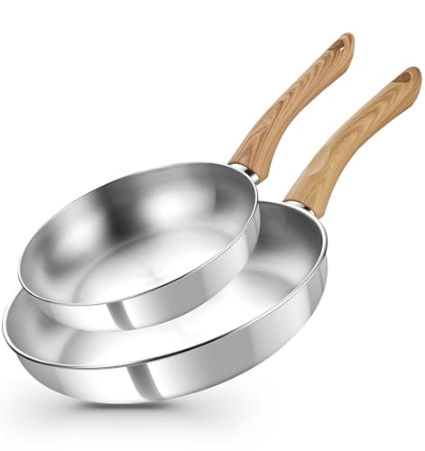 Image of KOCH SYSTEME CS Stainless Steel Frying Pan Set, 18/10 Stainless Steel Pans Set with Heat-resistant Handle, Triply Base Induction Cooking Pans Set, Fast & Even Heat, Dishwasher Safe, 8" & 10"
