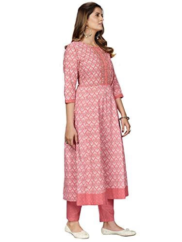 Image of Vbuyz Women's Printed & Embellished & Mirror Work Straight Cotton Stitched Kurta set | Straight Kurta Pant Dupatta | Kurta Set with Dupatta for Women | Suit Set | Ethnic Set | Printed Kurta Set