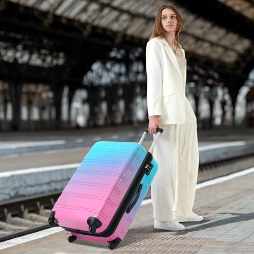 Merax Luggage Sets 3 Piece, Hardside Expandable Suitcase Set with Spinner Wheels, Lightweight Gradient 20+24+28 IN Suitcase with Carry on Luggage, Blue and Red2