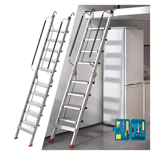 HYLYGFH Escalera de Aluminio para altillo con ángulo Ajustable de 3 Posiciones para techos, Salidas de Emergencia y Escapes de Incendios, 13 peldaños, 3,75 m
