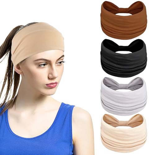Culinavog 4 Piezas Diadema Mujer, Diademas Anchas para Mujer, Diadema Antideslizante Elástico Turbantes, Diadema de Yoga Deportivo, Para Yoga Ejercicio Diario Deportivo