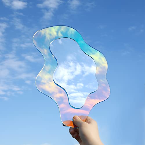 Wavy Acrylic Mirror Rainbow Irregular Aesthetic Vanity Mirror Wavy Mirror Frameless Amorphic Mirror Retro Mirror For Living Room Bedroom Bathroom Entryway Wall Decor(Vivid Style,14.2 X 9.8 Inch) #TOP2