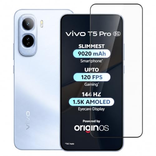 Image of Military-Grade Tempered Glass Screen Protector Compatible for Vivo T5 Pro 5G with Edge to Edge Coverage and Easy Self Installation Kit (vivo T5 Pro 5G)