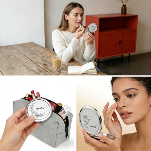 Personalized Engraved Mini Makeup Mirror - 50% Off with Code