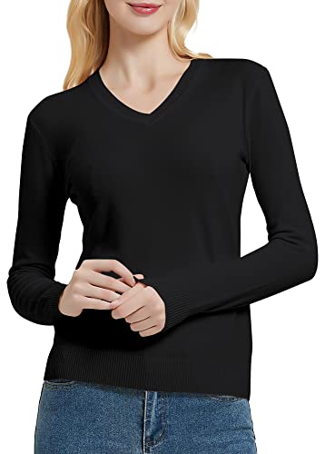 Urban CoCo Women's V Neck Long Sleeve Solid Classic Knit Pullover Sweater Tops2