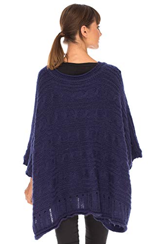 Image of SHU-SHI Womens Oversized Cable Knit Sweater Cowl Neck Sleeved Poncho Topper Boho Casual