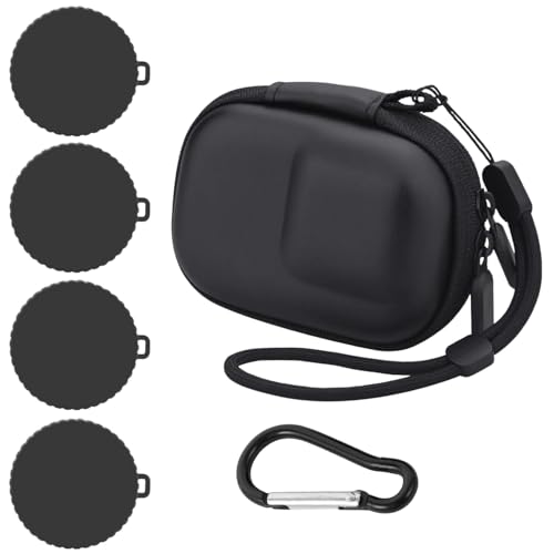 Image of squishy Carrying Case for OSMO Action 5 Pro /4 /3, Waterproof PU Leather Travel Bag with Plush Lining, Compact Storage Box with 4 Lens Caps, Black 10x7x4.5cm, Black