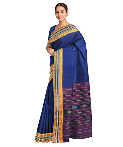 Image of Odisha Sambalpuri Handloom Ikat Women's Cotton Saree, Odisha Handloom Handmade Pure Cotton Khandua Saree, Ikkat Orissa Traditional Handloom Saree Without Blouse