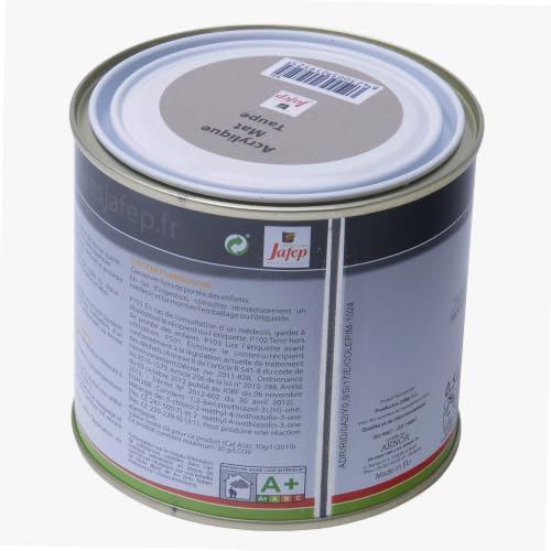 Peinture Acrylique Finition Mate 0,5L - Couleur Taupe - Surface entre 6 et 7 m² - Multi Supports - Sèche Rapidement - Peinture Murale - Utilisation Intérieur et Extérieur - Jafep
