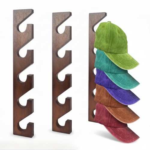 Bazeline Creations Cap Halter Holz (3er Set) für Leichte Basecaps & Schals | Mützen Aufbewahrung Wand | Wichtige Nutzungshinweise beachten | Kappenhalter & Huthalter