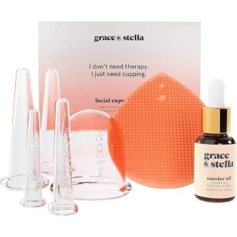 Facial Cupping (7-Pc Set) - Face Cupping Set - Facial Suction Cups With Jojoba Oil & Cleansing Brush To Reduce Appearance Of Fine Lines - Face Suction Cup Set For Lymphatic Drainage by grace & stella Cover
