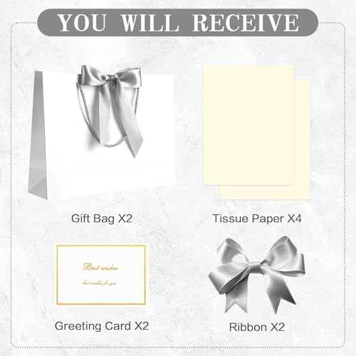 Image of JMANNI White Gift Bags with Handles, 13 inch Medium Gift Bag for Presents, 2 Pcs Bags with 4 Tissue Paper and 2 Cards for Baby Shower Wedding Bridal Shower Mother's Day Birthday Party (white)