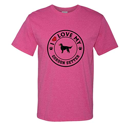Custom Funny Graphic T Shirts for Men I Love My Gordon Setter Dog Style A Cotton Top Hot Pink Design Only X Large
