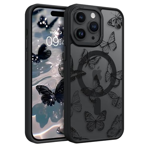 BENTOBEN for iPhone 14 Pro Max Case, Cute Butterfly Pattern Magnetic 14ProMax Phone Case Compatible with MagSafe, Translucent Matte Slim Women Girl Protective Cover for iPhone 14ProMax 6.7