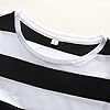 Long Sleeve Tops Women Wide Striped T Shirts Round Neck Black White Stripe Tee M #4