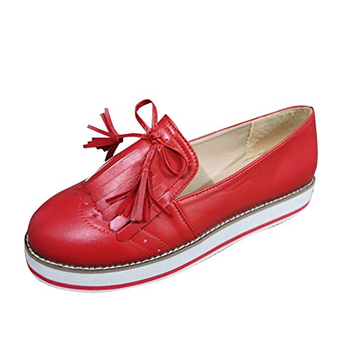 Genérico Zapatos para Trabajar Mujer Zapato Negro Mujer Round de Mujeres Zapatos Casuales Casual Fashion Japoneses Casual Fashion Zapatos de Tassel Flat Tassel Zapatillas Deportivas Zapatos (Red, 41)