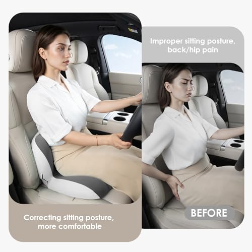 Image of FLORICH Memory Foam Truck Seat Cushion,Car Seat Cushion and Lumbar Support Pillow for Office Chair, Ergonomic Back Support & Sciatica Relief for Long Drives(Beige Grey)