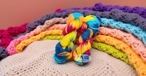 Image of Glow Knitting Yarn Wool, Rainbow 2 400 GMS Woolen Crochet Yarn Thread. Best Used with Knitting Needles, Crochet Needles-CB Art-ABAF