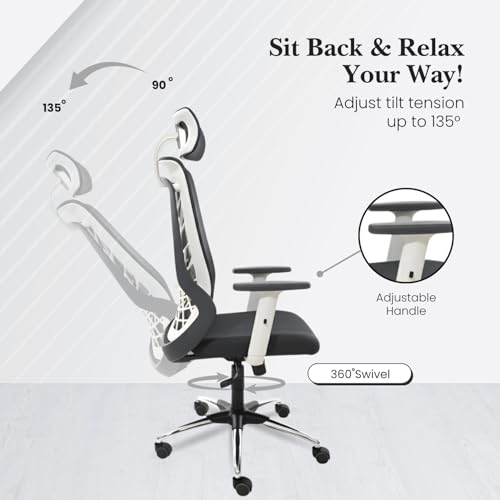 Image of activa Cyber Ergonomic High Back Office Chair | Mesh Computer Chair with Adjustable Headrest | Lumbar Support | Armrest & Swivel Wheels | Comfortable Chair for Home /Office /Study /Gaming (White Grey)