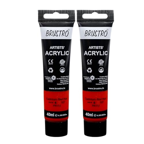 Image of BRUSTRO Artists Acrylic Paint Tube | 40ml, Cad Red Hue (Pack of 2)|Non-Toxic, Water Based, Inter Mixable, Ideal for Painting, Textured Effects on Canvas, Paper, Fine Art Student and Professionals