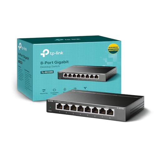 TP-Link TL-SG108S 8 Port Gigabit Network Switch, Power Saving, Plug & Play, Metal Case, Ethernet Switch, Ethernet Splitter, Support QoS & IGMP Snooping, Desktop or Wall Mount 8 Port Gigabit