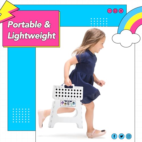 Image of Delxo Folding Step Stool,11 Inch Non-Slip Foldable Step Stools for Kids and Adults,Portable Foldable Step Stool Lightweight Small Folding Stool with Handle for Kitchen Bathroom in White,1 Pack