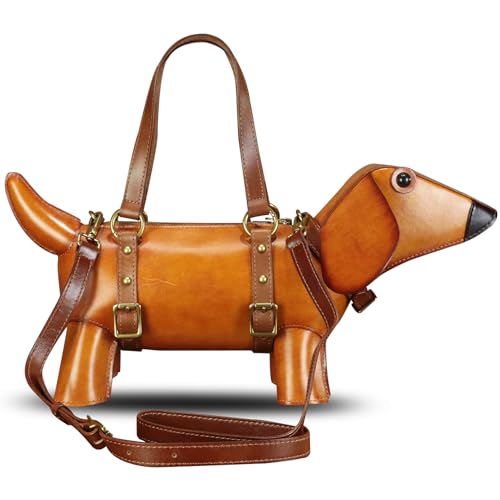 Genuine Leather Purses and Handbags for Women Vintage Handmade Cute Dog Shape Fashion Satchel Shoulder Crossbody Bag