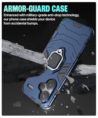 Image of WOW IMAGINE Shock Proof Back Case Mobile Cover for Xiaomi Mi Redmi Note 13 Pro Plus 5G | Back Cover Case (Tough Armor | Hybrid PC + TPU | Ring Holder & in-Built Kickstand | Blue)