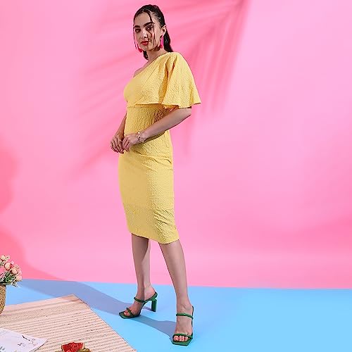 Image of PINACOLADA Women's Solid Dress for Casual Wear | Regular Sleeve | Quality Stretchable Fabric | Dress Crafted with Enhanced Stretch and Comfort Fit for Everyday Wear