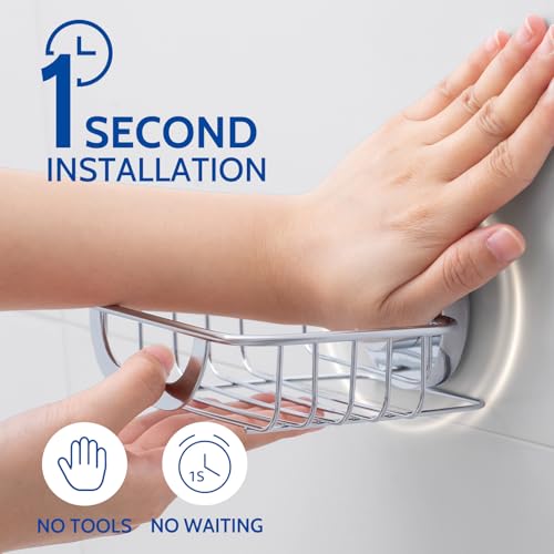 SWAMTIK Suction Cup Soap Dish with 4 Hooks, Stainless Steel Soap Holder, Rustproof Drill-Free Soap Saver Tray for Shower, Bathroom & Kitchen, Silver by SWAMTIK - Image 4