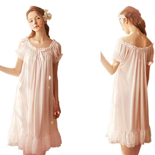 Women's Vintage Nightgowns Nightdress Satin Silk Victorian Sleepwear Bridal Chemises Loungwear Leisure Nighties Pajamas (Pink, Large) #TOP4