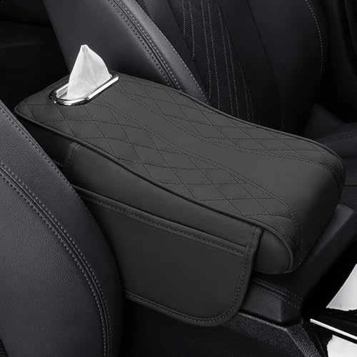 ANYANH Cojín del Reposabrazos del Automóvil para Toyota Crown 2018-2022, Cojín De Apoyabrazos De Cuero para Coche, con Bolsa de Almacenamiento,Black