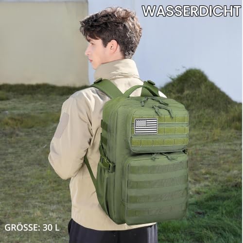 Wotony Taktischer Militär-Rucksack für Herren, wasserdicht, 3 Tage, MOLLE-System, mit Flaschenhalter, militär-grün, 30L, Taktischer Rucksack – Ansicht 4