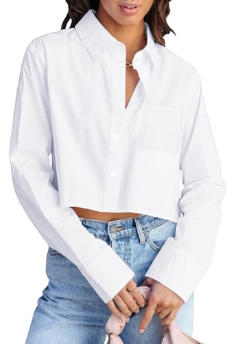 BONITEE Cropped Button Down Shirts for Women 2025 Fall Trendy Casual Long Sleeve Crop Blouses Sexy Lapel Button Up Tops