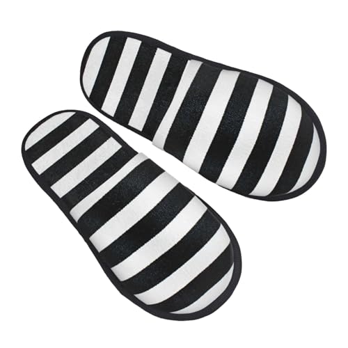 Black And White Stripes Print Women Slippers Home Furry Shoes Keep Men Couples Shoes Warm For Women-2